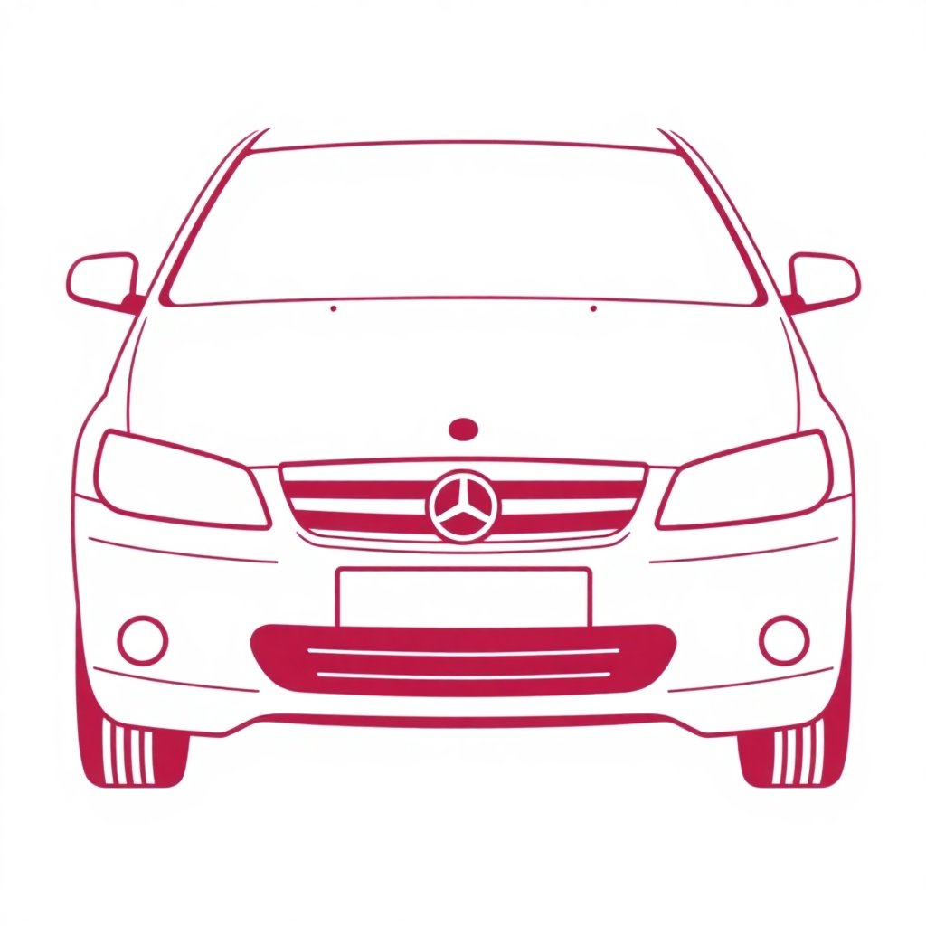 Clean minimalist outline icon of a car front view, signal red color hsl(357, 95%, 45%), white background, professional vector style