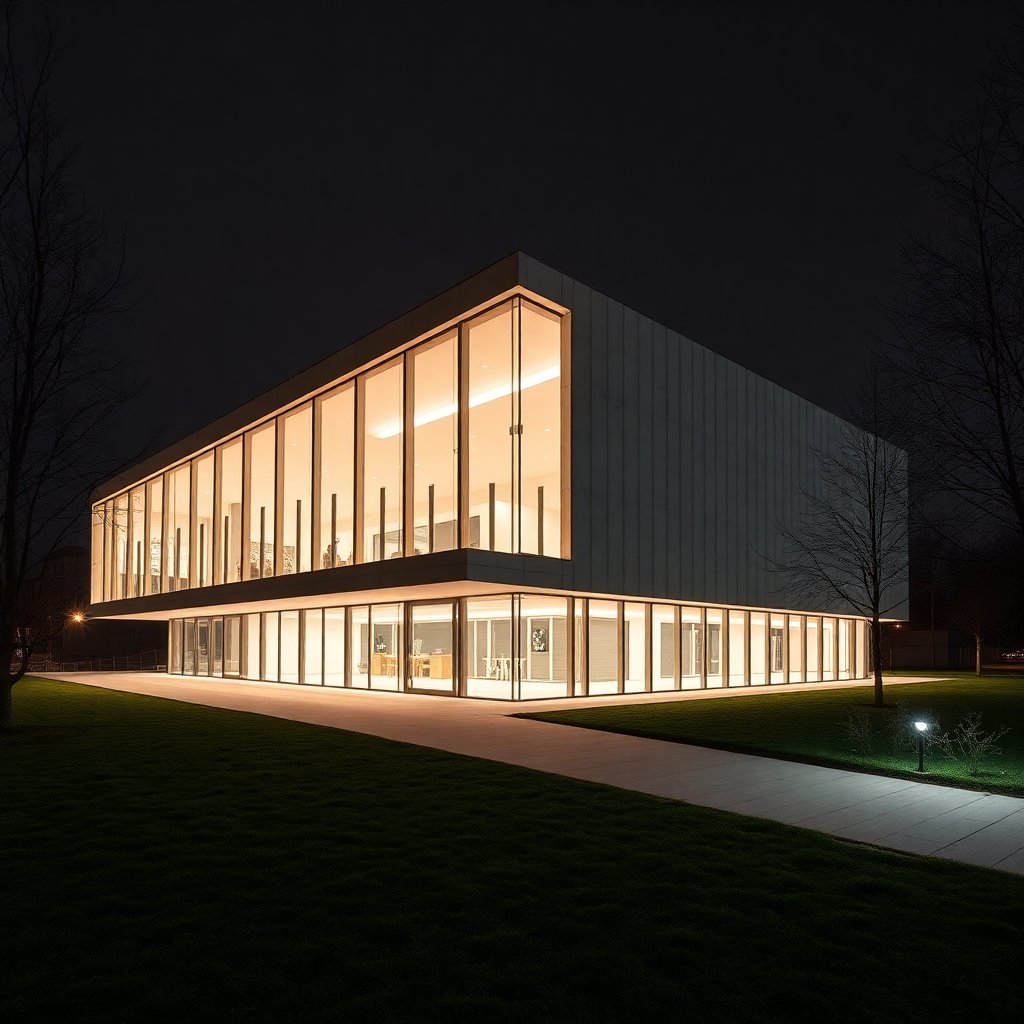 Modern Czech architecture, award winning building, minimalist design, high quality photography, architectural lighting